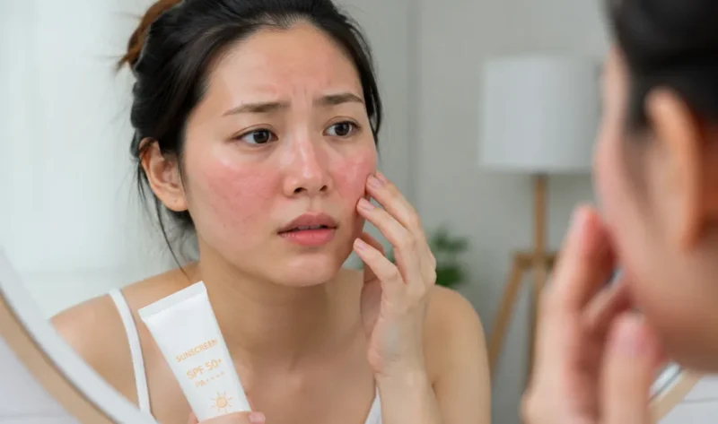 Ilustrasi alergi sunscreen. (Foto: AI Genereate)