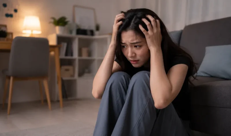 Ilustrasi wanita mengalami anxiety. (Foto: AI Generate)
