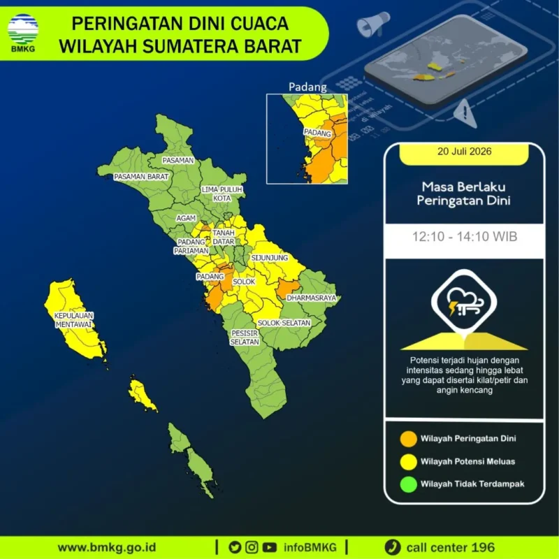 BMKG keluarkan peringatan dini cuaca untuk wilayah Sumbar. (Foto: BMKG)