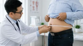 Ilustrasi dokter mengukur lingkar perut pasien. (Foto: AI Generate)
