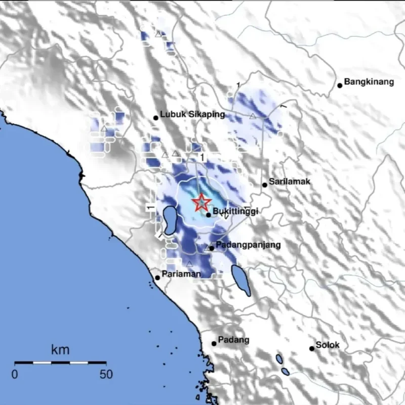 Wilayah Bukittinggi, Sumatera Barat, diguncang gempa bumi tektonik, Sabtu siang (18/7/2026) pukul 11.58 WIB. 