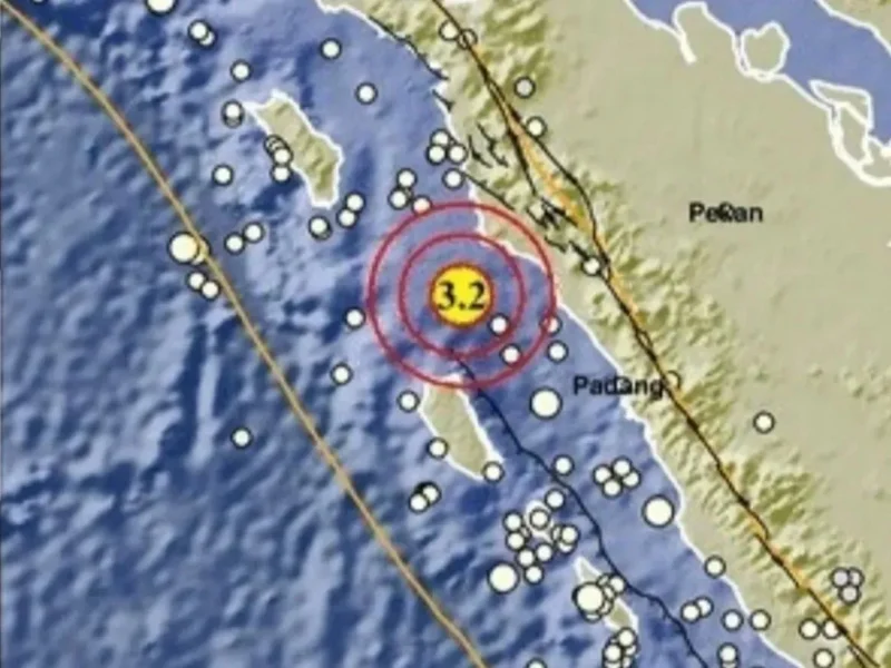 Gempa magnitudo 3,2 mengguncang barat Pasaman Barat pada Senin (13/7/2026) pukul 01.53 WIB. (Foto: BMKG)