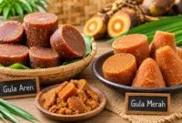 Ilustrasi gula aren dan gula merah. (Foto: AI Generate)