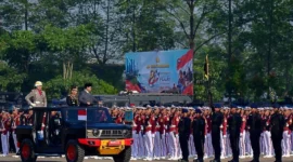 Presiden Prabowo Subianto saat Upacara Peringatan ke-80 Hari Bhayangkara Tahun 2026 di Lapangan Satuan Latihan Korbrimob, Cikeas, Kabupaten Bogor, Rabu (1/7/2026). (Foto: BPMI Setpres)