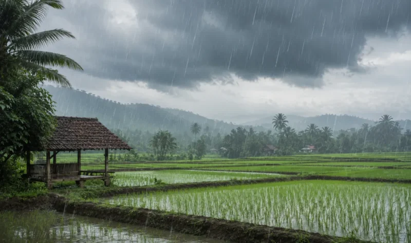 Ilustrasi hujan lebat. (Foto: AI Generate)
