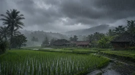 Ilustrasi hujan lebat. (Foto: AI Generate)