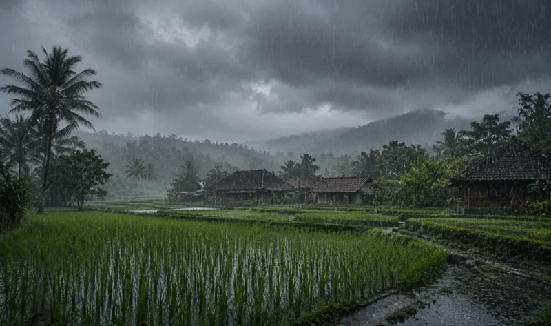 Ilustrasi hujan lebat. (Foto: AI Generate)