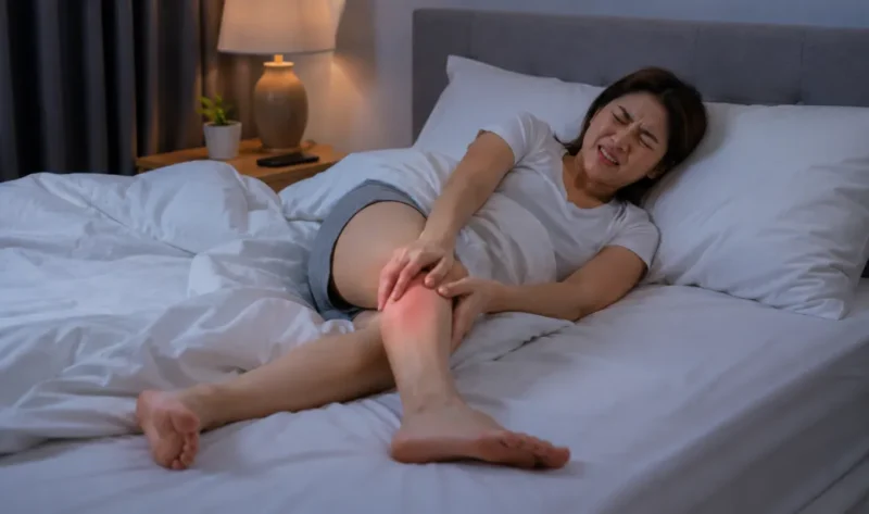 Ilustrasi kaki kram saat tidur. (Foto: AI Generate)