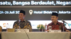 Mentan Andi Amran Sulaiman saat menghadiri Kongres Umat Islam Indonesia VIII yang digelar MUI di Jakarta, Minggu (26/7). (Foto: Ditjen PKH Kementan)