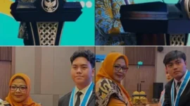 Menperin RI, Agus Gumiwang Kartasasmita (kiri atas), Kepala BPSDMI Kemenperin, Doddy Rahadi (kanan atas) dan Kepala SMK SMAK Padang Silvania Lorina (bawah) saat Pelantikan dan Pelepasan Lulusan Angkatan 58 di ZHM Premiere Hotel Padang, Kamis (16/7/2026). (Foto: Ist)