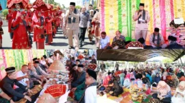 Pemko Pariaman menggelar Makan Bajamba bersama ribuan warga di halaman Balaikota Pariaman, Kamis (2/7/2026). (Foto: Diskominfo Pariaman)