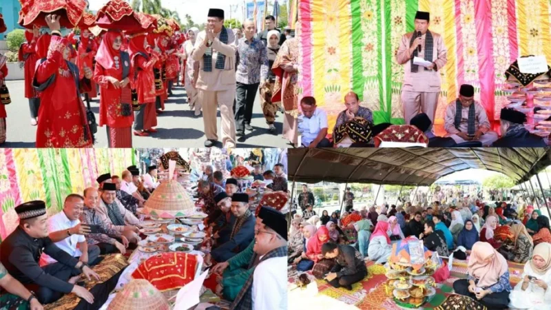 Pemko Pariaman menggelar Makan Bajamba bersama ribuan warga di halaman Balaikota Pariaman, Kamis (2/7/2026). (Foto: Diskominfo Pariaman)