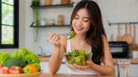 Ilustrasi makan salad. (Foto: AI Generate)