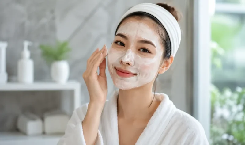 Ilustrasi wanita menggunakan masker wajah. (Foto: AI Generate)