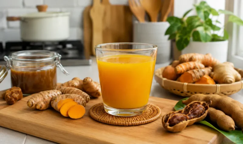 Ilustrasi minuman kunyit asam.(Foto: AI Generate)