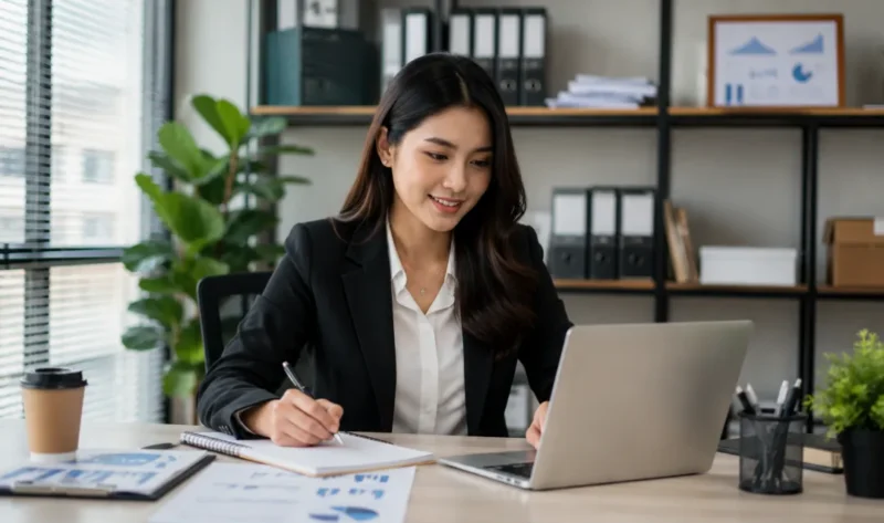 Ilustrasi seorang karyawan sedang bekerja di kantor. (Foto: AI Generate)
