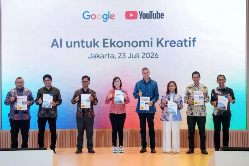 Wamen Ekonomi Kreatif, Irene Umar saat peluncuran AI Economic Impact Report: Building the Future: Shaping Indonesia’s AI Era dalam forum Google & Youtube untuk AI dan Ekonomi Kreatif di Thamrin Nine Ballroom, Jakarta, Kamis (23/7/2026). (Foto: Kementerian Ekraf)