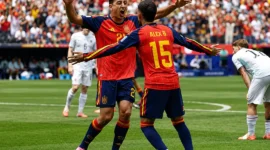 Pemain Timnas Spanyol merayakan gol ke gawang Austria. (Foto: FIFA.com)