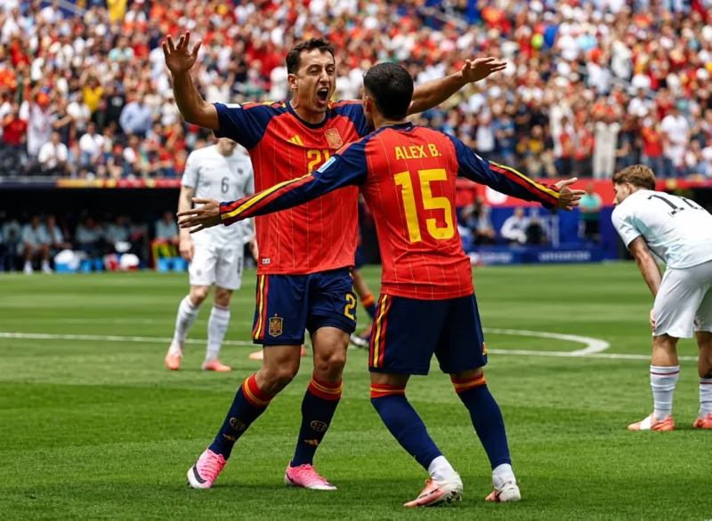 Pemain Timnas Spanyol merayakan gol ke gawang Austria. (Foto: FIFA.com)