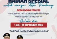 Pemko Padang memberikan dispensasi penghapusan denda PBB-P2 mulai 1 Juli hingga 30 September 2026.