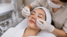 Ilustrasi wanita menjalani perawatan wajah di klinik kecantikan. (Foto: AI Generate)