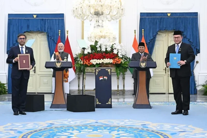 Presiden Prabowo Subianto dan PM India Narendra Modi menyepakati 16 kerja sama strategis dalam pertemuan bilateral di Istana Merdeka, Jakarta. (Foto: BPMI Setpres)