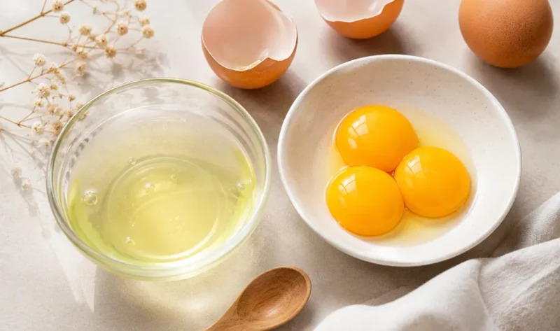 Putih telur dan kuning telur. (Foto: AI Generate)