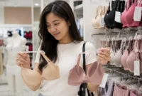 Seorang wanita memilih bra di sebuah toko pakaian dalam. (Foto: AI Generate)