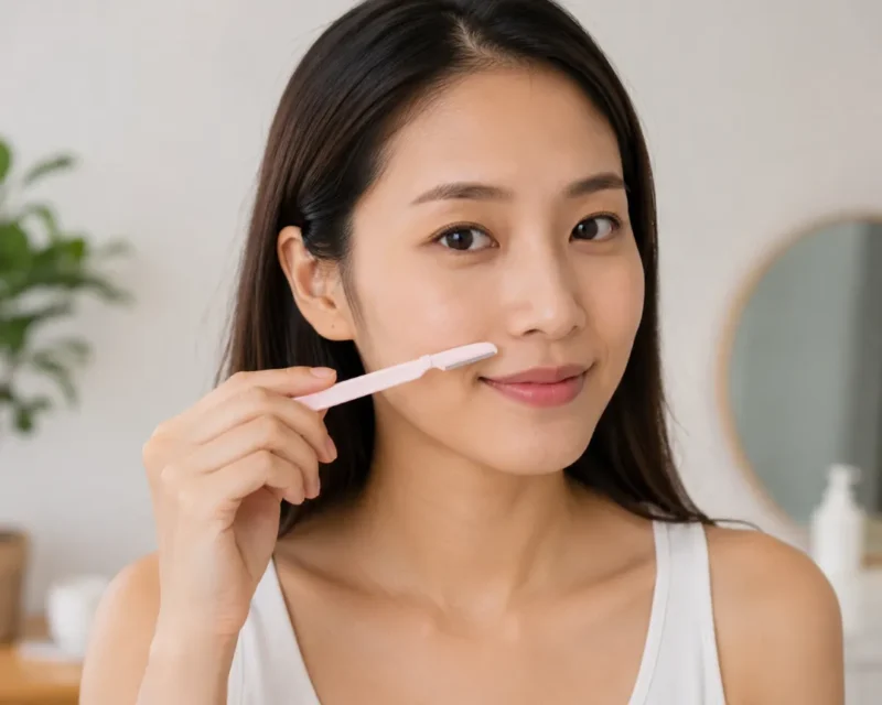 Ilustrasi seorang wanita mencukur kumis. (Foto: AI Generate)