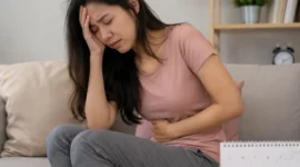 Ilustrasi seorang wanita yang mengalami keluhan saat menstruasi. (Foto: AI Generate)