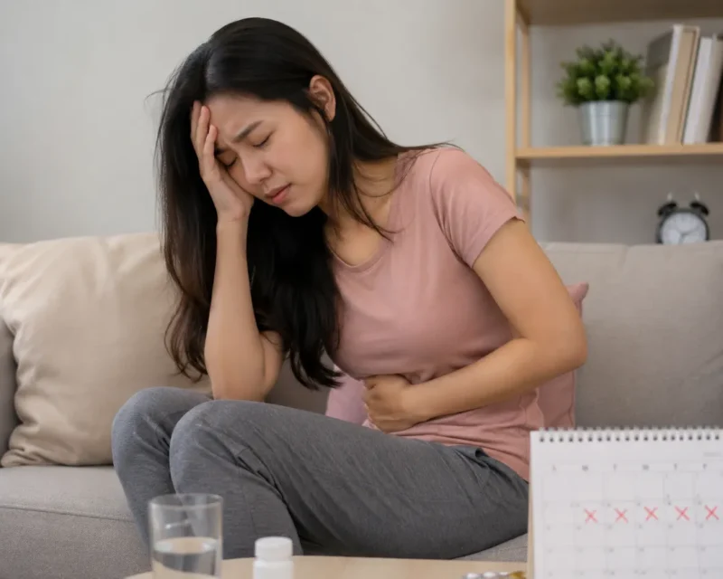 Ilustrasi seorang wanita yang mengalami keluhan saat menstruasi. (Foto: AI Generate)