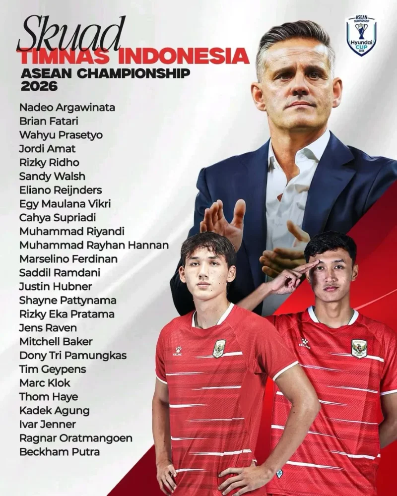 Skuad Timnas Indonesia di Piala AFF 2026. (Foto: IG @erickthohir)