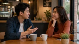 Ilustrasi pasangan terlibat obrolan ringan. (Foto: AI Generate)