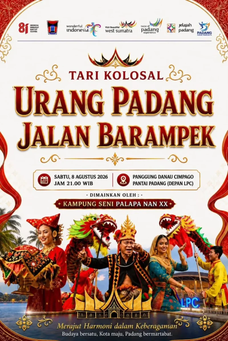 Tari Kolosal Urang Padang Jalan Barampek bakal meriahkan Padang Harmoni Festival yang akan digelar pada 8 Agustus 2026. (Foto: Pemko Padang)