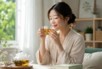 Ilustrasi wanita meminum teh herbal. (Foto: AI Generate)