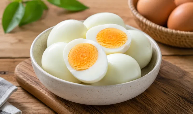 Ilustrasi telur rebus. (Foto: AI Generate)