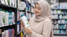 Ilustrasi Wanita memilih sampo untuk perawatan rambut. (Foto: AI Generate)
