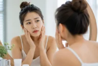 Ilustrasi wanita melihat kerutan di wajah. (Foto: AI Generate)
