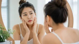 Ilustrasi wanita melihat kerutan di wajah. (Foto: AI Generate)