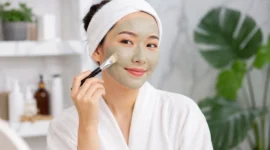 Ilustrasi wanita memakai clay mask. (Foto: AI Generate)