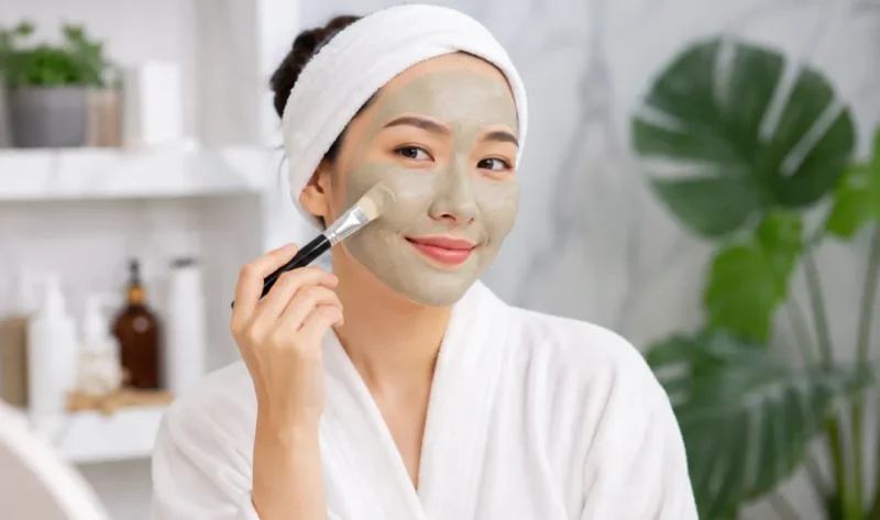 Ilustrasi wanita memakai clay mask. (Foto: AI Generate)