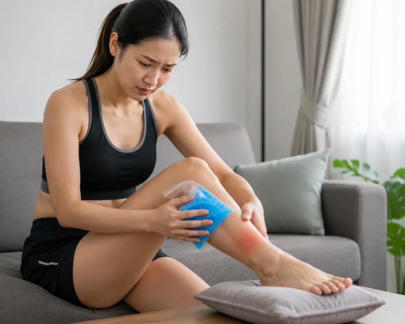 Ilustrasi seorang wanita mengalami cedera kaki. (Foto: AI Generate)