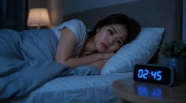 Ilustrasi wanita mengalami insomnia. (Foto: AI Generate)