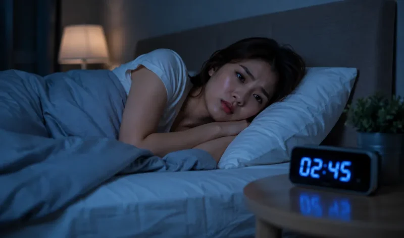 Ilustrasi wanita mengalami insomnia. (Foto: AI Generate)