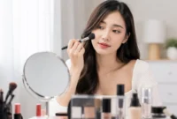 Ilustrasi wanita menggunakan makeup. (Foto: AI Generate)