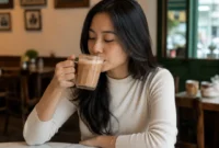 Ilustrasi seorang wanita sedang menikmati secangkir teh tarik. (Foto: AI Generate)