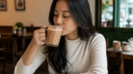 Ilustrasi seorang wanita sedang menikmati secangkir teh tarik. (Foto: AI Generate)
