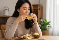 Ilustrasi wanita menikmati minuman jahe. (Foto: AI Generate)