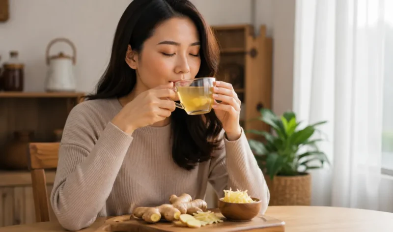 Ilustrasi wanita menikmati minuman jahe. (Foto: AI Generate)