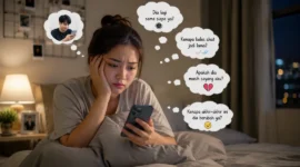 Ilustrasi wanita overthinking ke pacar. (Foto: AI Generate)